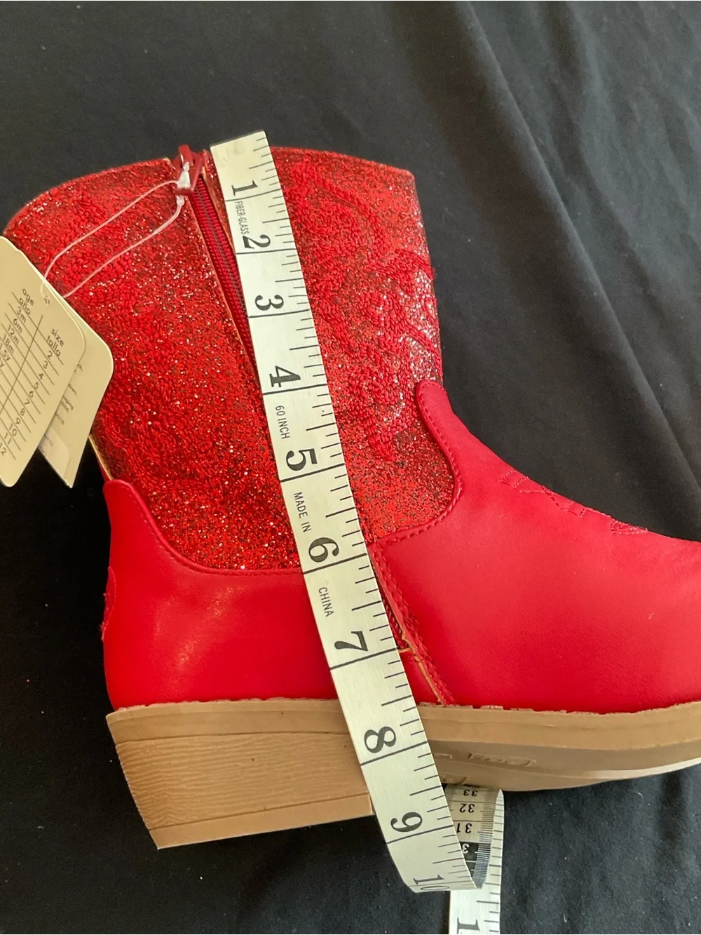 NWT PAWZ Girls Red Sparkle Glitter Western Cowboy Boots Side Zip Girls Sz 3